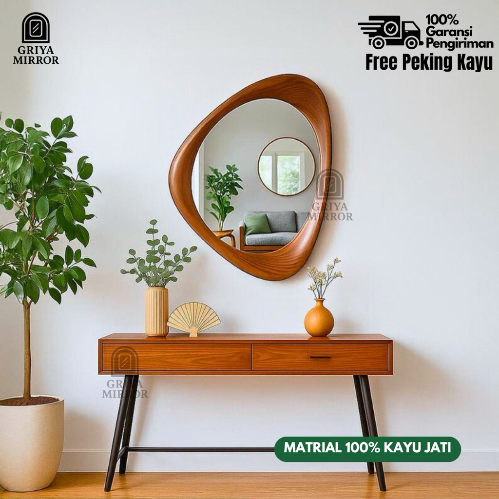 griya mirror - Cermin Dinding Aesthetic Kayu Jati | Cermin Hias Minimalis Modern | Cermin Unik Dekor