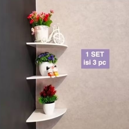 Rak Ambalan dinding Ruang Tamu Minimalis Susun 3 pc Pajangan Rak bunga sudut