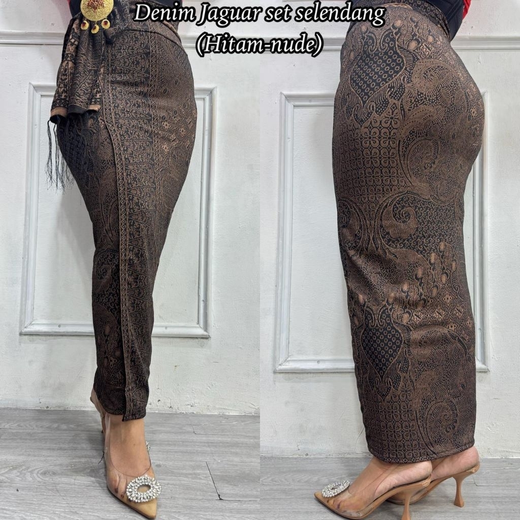 (ROK JADI) KAMEN JADI XL-XXL BAHAN STRAIT DAN TEBAL DENIM JAGUAR + SELENDANG