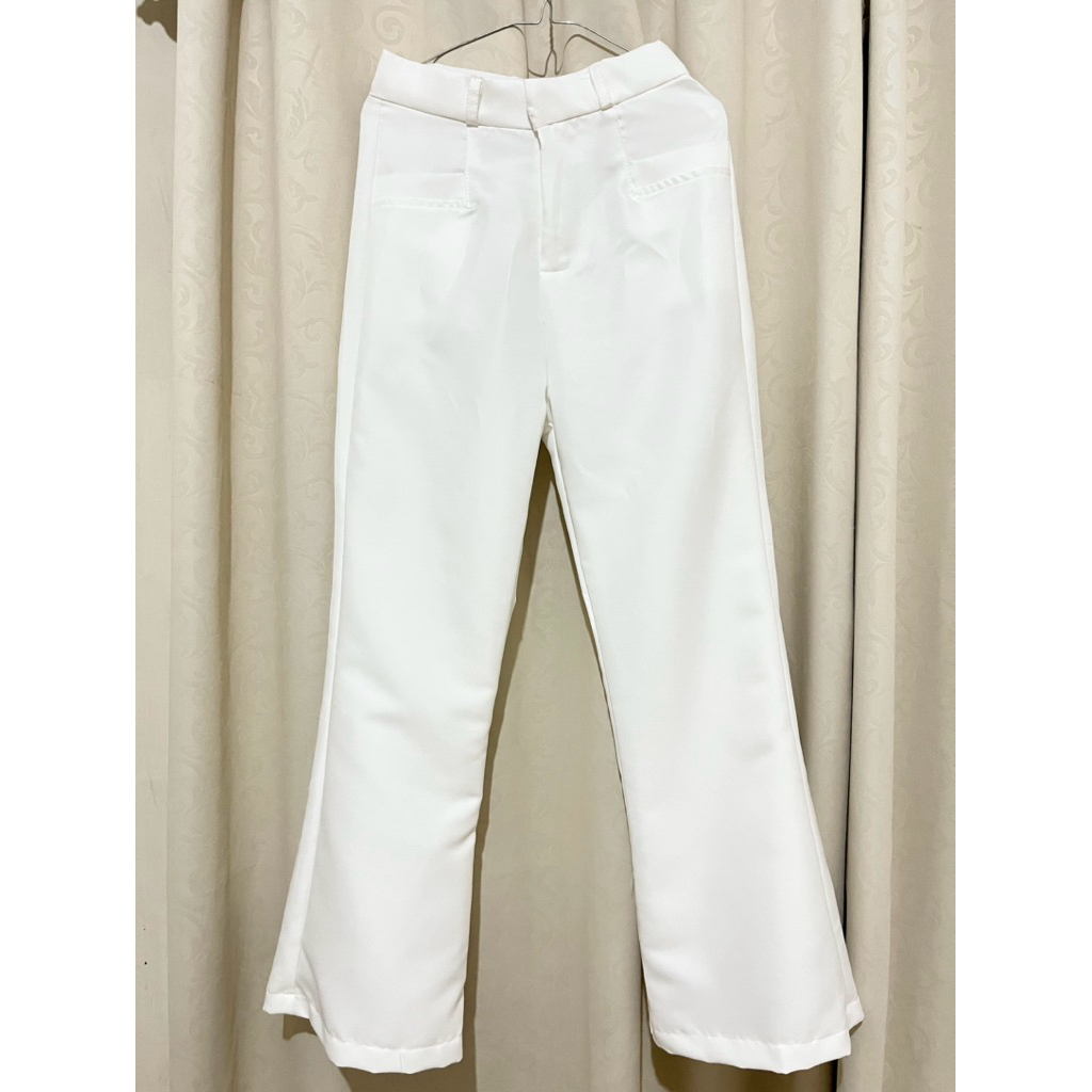 BARU kylie pants high waist flare (bukan scuba) cut bray putih white bw wanita bukan preloved pl