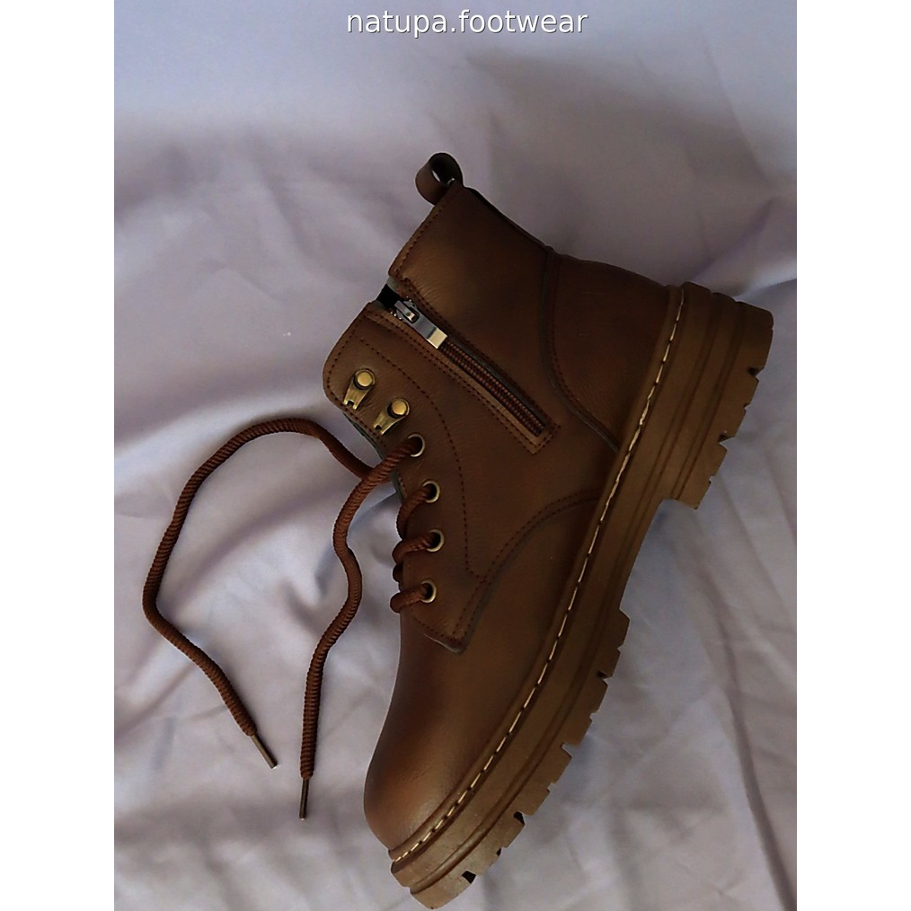 Sepatu Boots Pria Cokelat/Hitam – Ankle Boots Kulit Sintetis Casual / Work Natupa