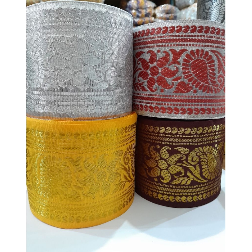 (ROL)RENDA TEPI INDIA LEBAR 9CM PANJANG 25METER/Tepi Songket/Tepi India/Tepi Besar