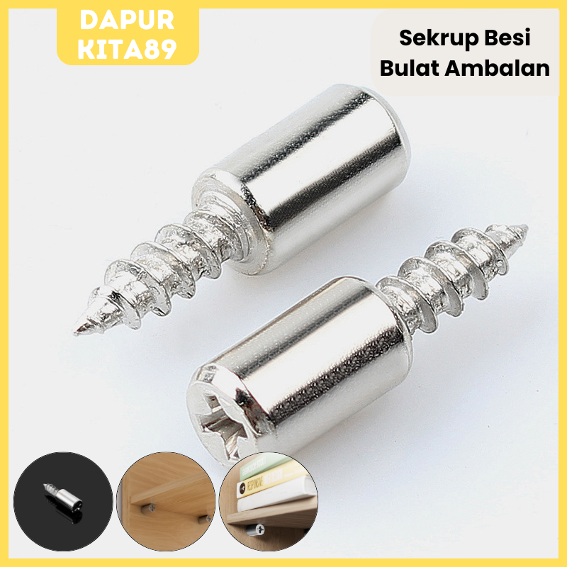 DK89 Ambalan Kayu Besi Bulat Sekrup Siku Penyangga Rak Lemari / Ambalan Kaca Bulat / Ambalan Triplek