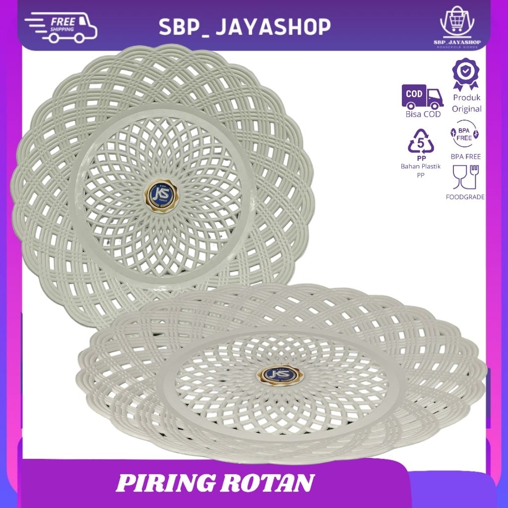PIRING ROTAN PLASTIK 12 PCS (1 LUSIN) BPA FREE WARNA PUTIH