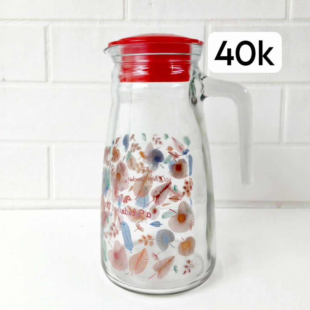 Teko Pitcher Motif Bunga Bunga Kaca Tebal Gagang Tempat Jamuan Minum Minuman