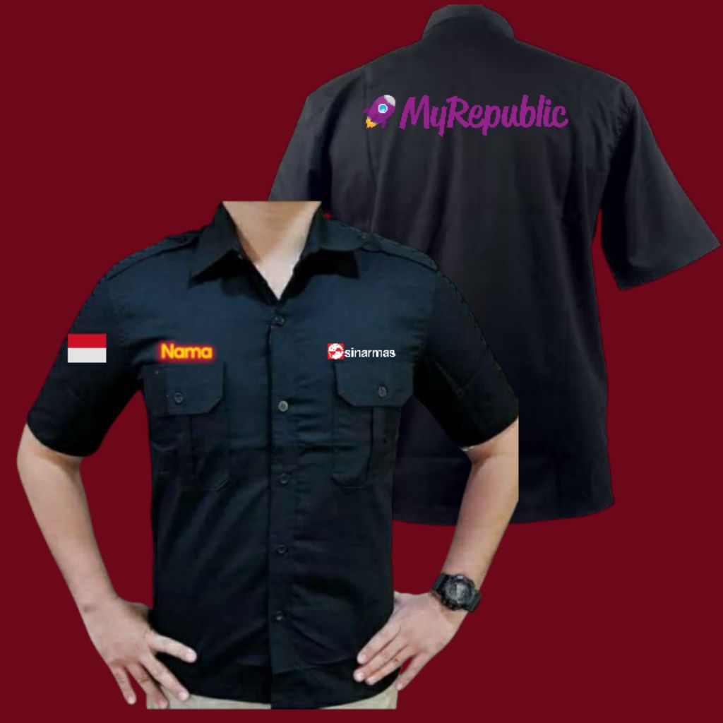 baju MyRepublic kemeja pdh MyRepublic hitam pendek
