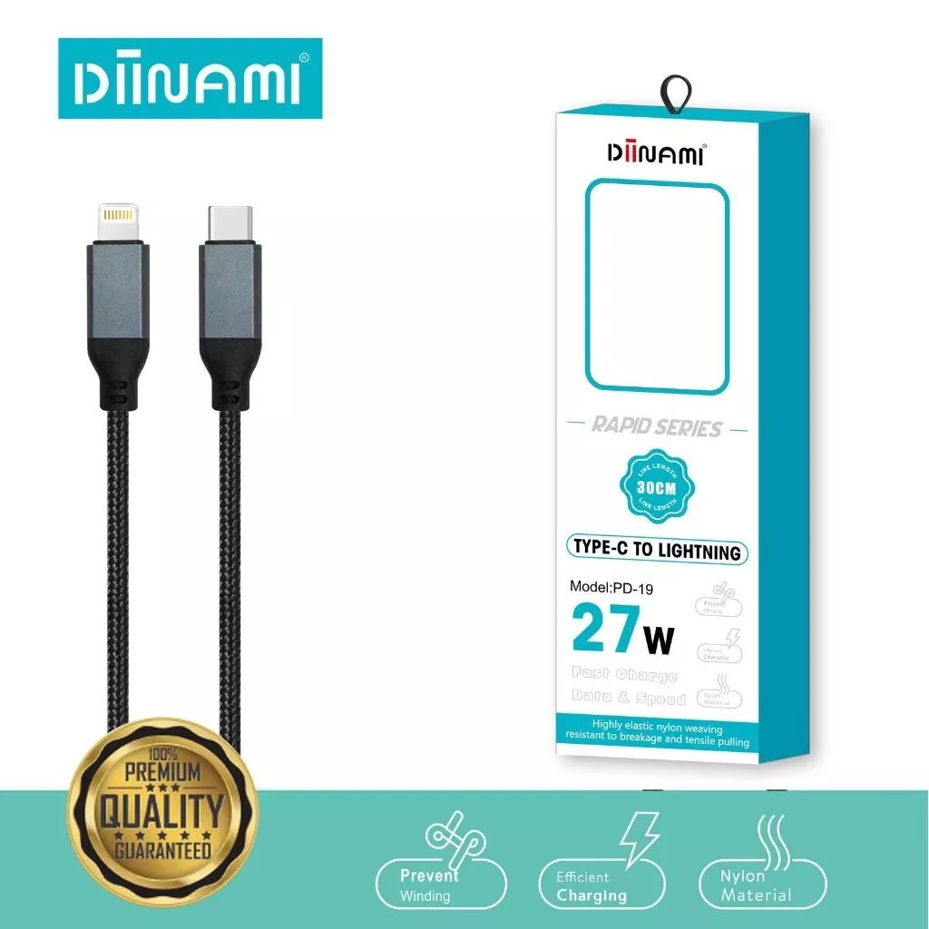 premium DIINAMI PD-19 Kabel Powerbank Pendek Type C to iphpnr QC Fast Charging 30CM