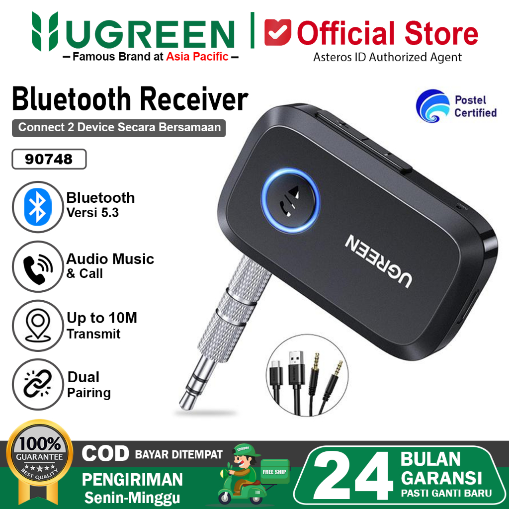 UGREEN Car Bluetooth 5.3 Audio Receiver With Audio & Mic 90748