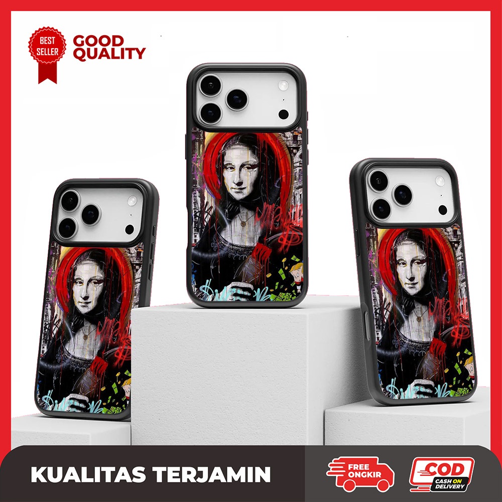 Case Casing iPhone 17 16 15 14 13 12 11 XR SE 4 Pro Max Mini Air Plus Monalisa Art AH0248 Custom N3