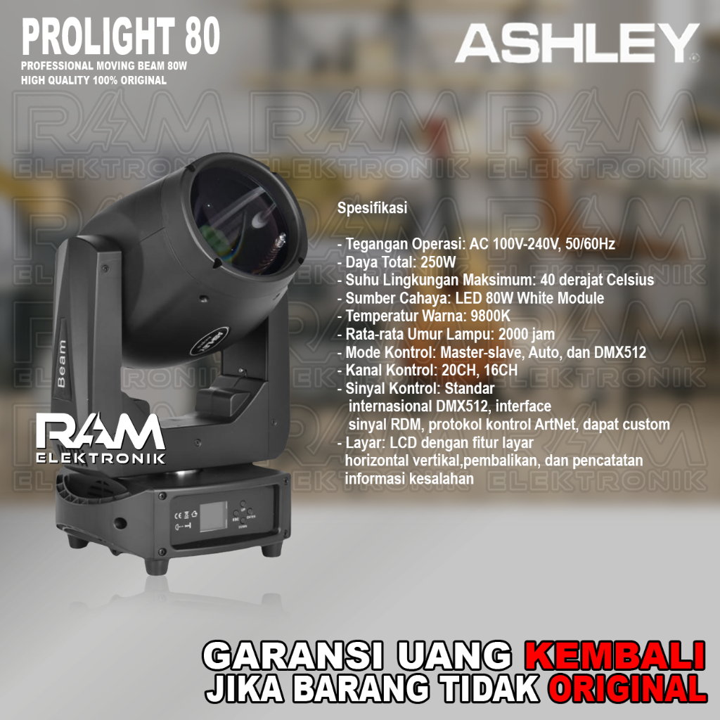 Moving Head Beam ASHLEY PROLIGH 80 Original 250 Watt Harga 1 PCS
