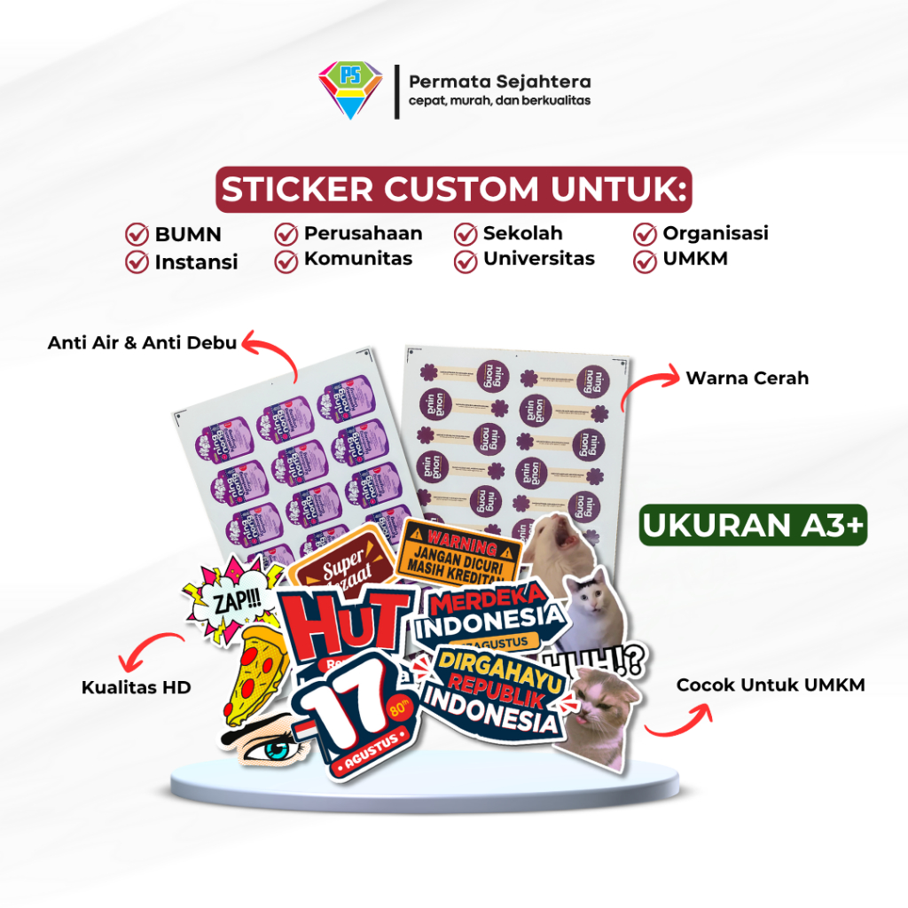 Cetak Sticker Vinyl, Chromo, HVS A3+ / Sticker Label Vinyl, Chromo, HVS A3+ / Sticker Kemasan & Prod