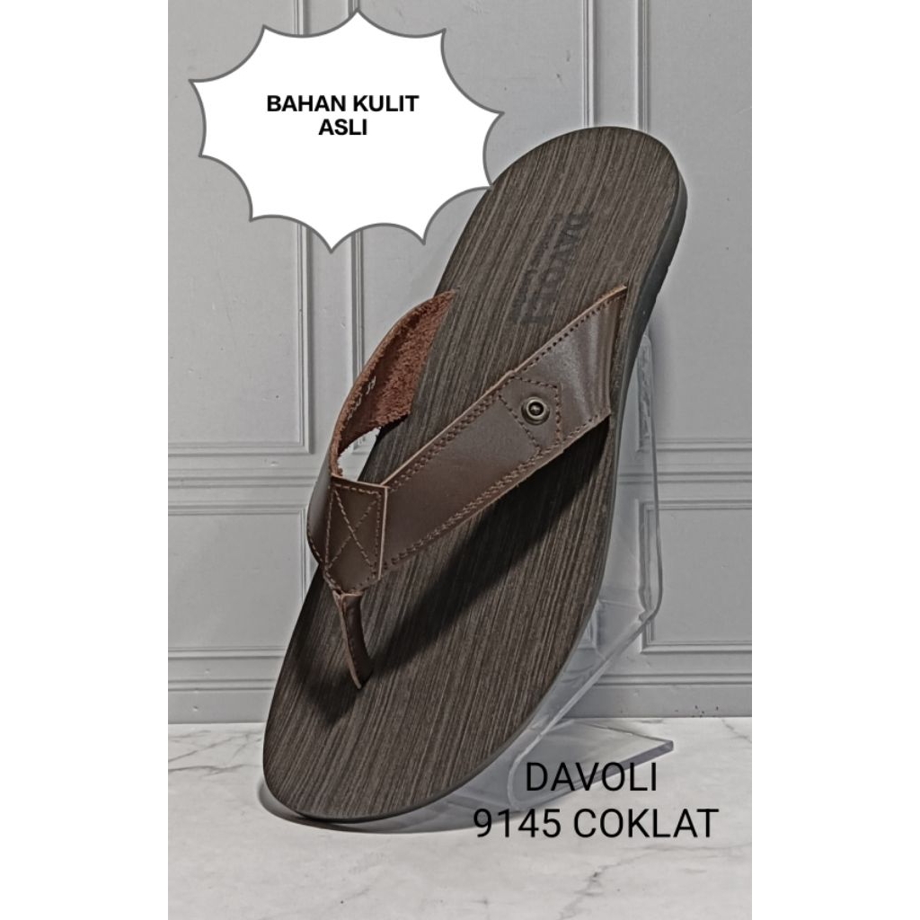 sandal jepit cowok bahan kulit asli ringan dan nyaman di pakai , tapak anti slip brand DAVOLI