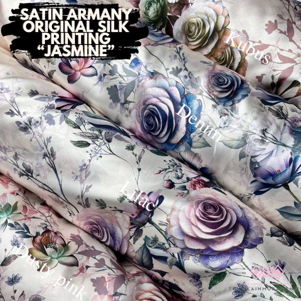 Kain SATIN ARMANY PRINT Motif "Jasmine" Super Silk Premium Satin ARMANI Original 100%