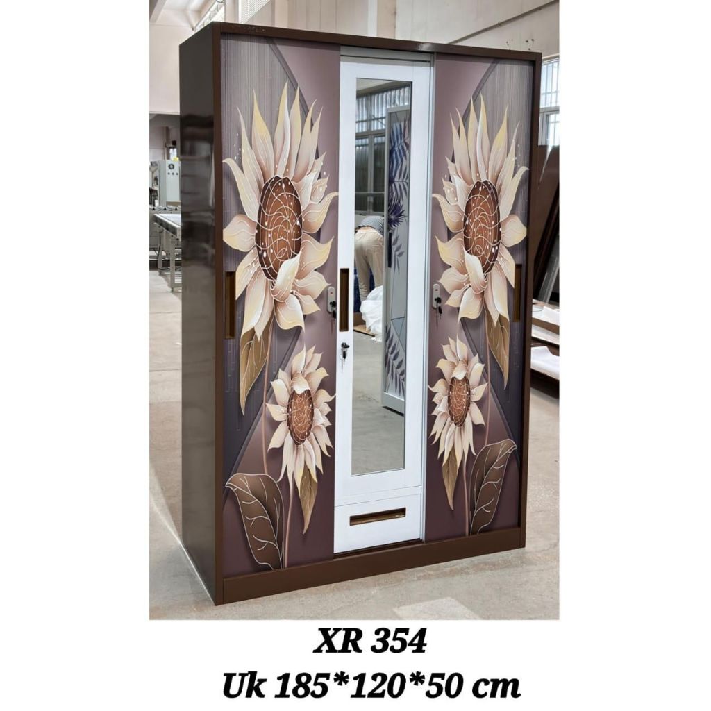 LEMARI BESI 3 PINTU GESER MODERN MINIMALIS