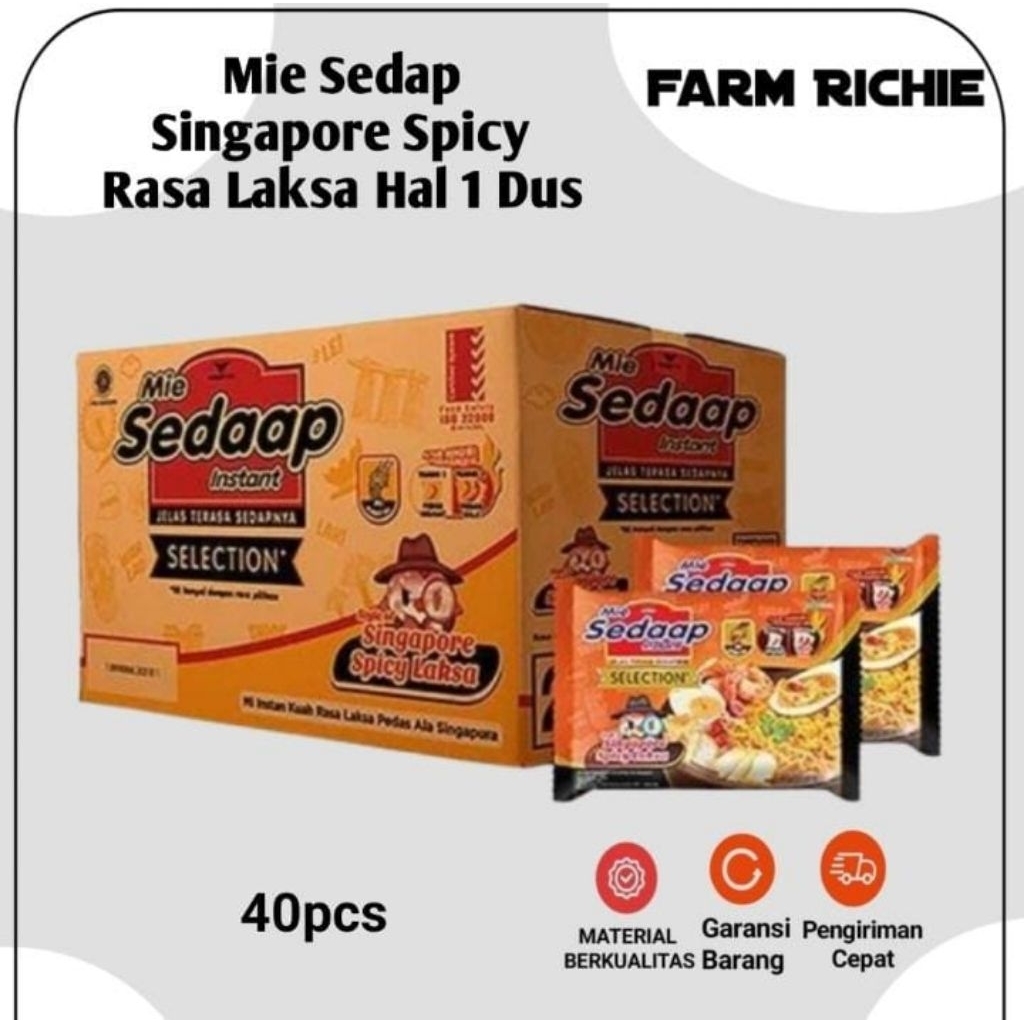 Mie Sedap Mie Instant Kuah Singapore Spicy Laksa Rasa Laksa Pedas Ala Singapura Halal 1 Dus - 40 Pc