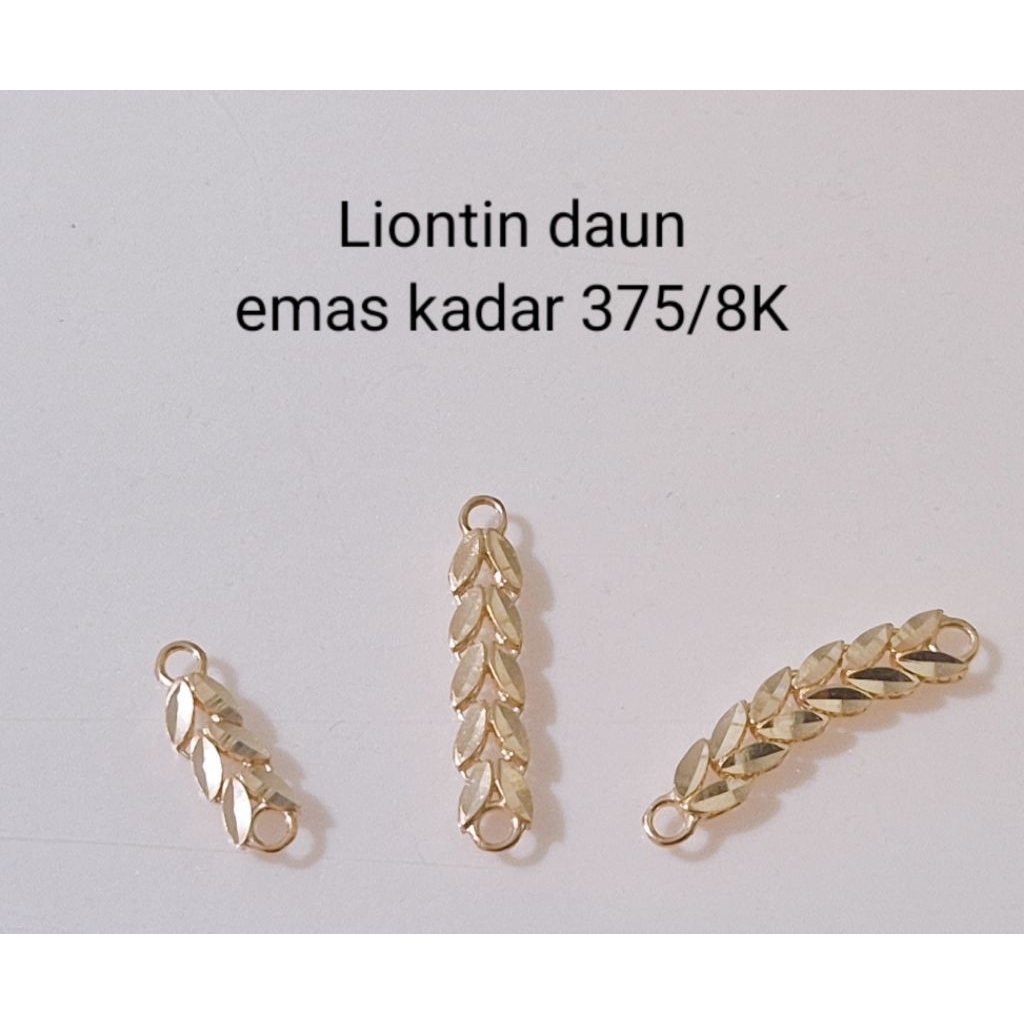 Liontin emas daun kadar 375/8K (untuk gelang tali) (tanpa gelang tali)