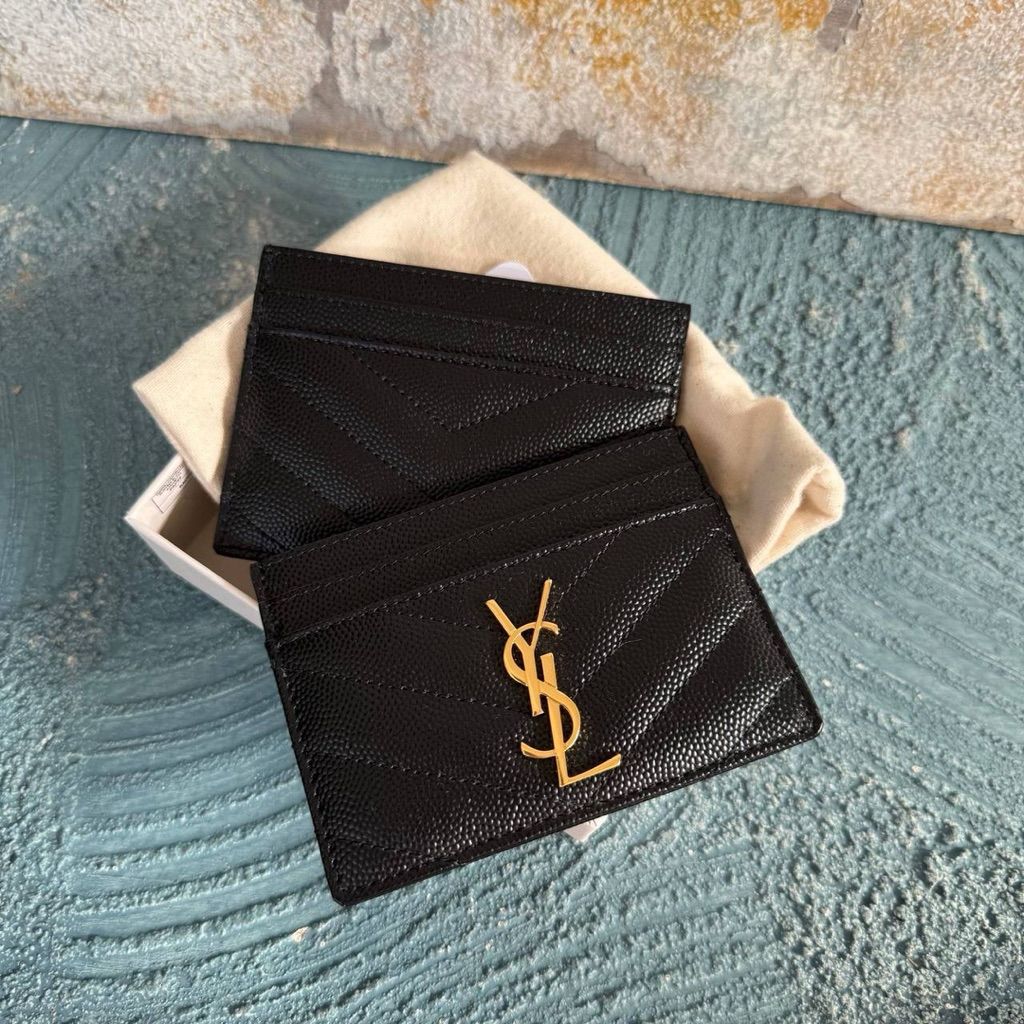 YSL SAINT LAURENT MONOGRAM CARD HOLDER BLACK GHW