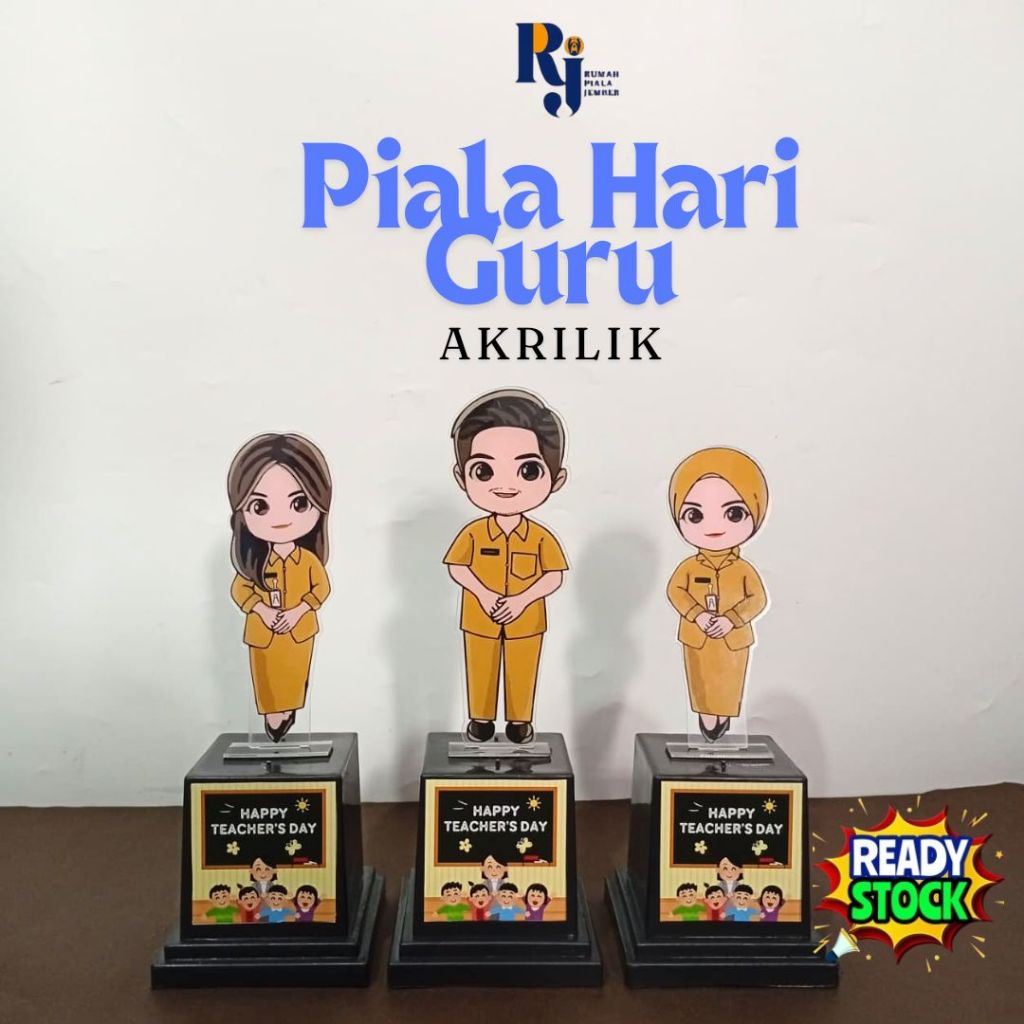 Piala Guru Baju Coklat PNS Hadiah Hari Guru Piala Guru Akrilik Free Custom Tulisan