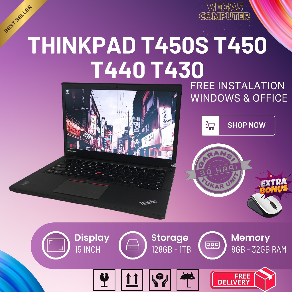 Lenovo Thinkpad T450S T450 T440 T430 Core i7 / i5  RAM 16GB SSD 512GB BERGARANSI