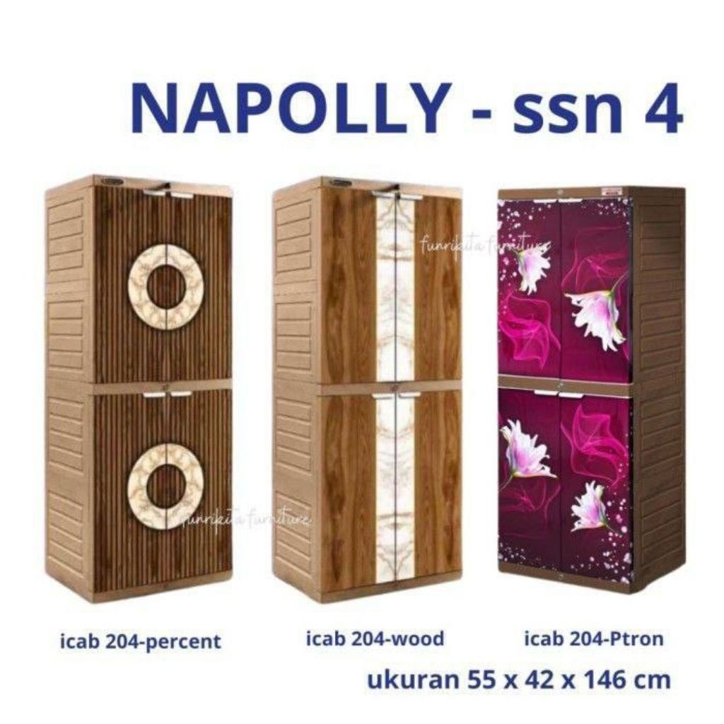 Lemari Plastik Napoly 4 Susun+Kunci/Lemari Baju Bahan Kuat Dan Kokoh