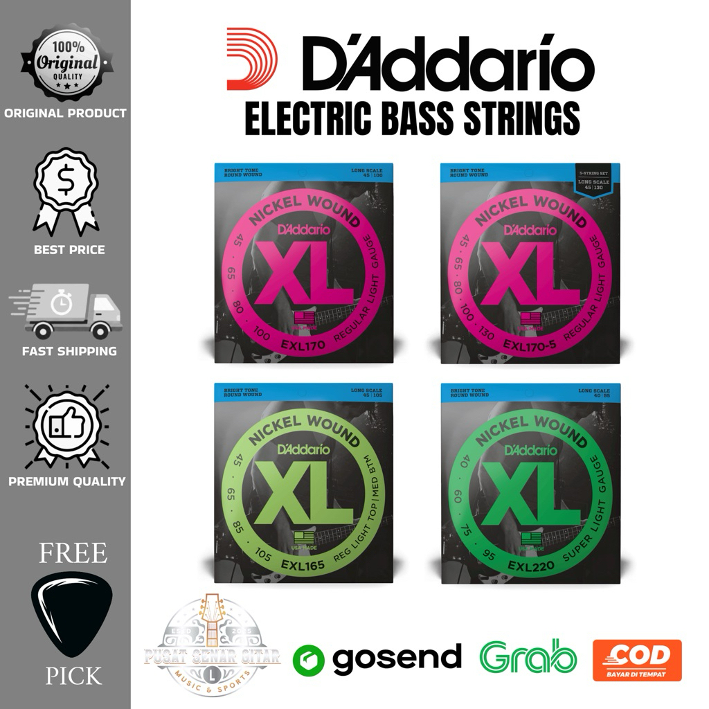 Senar Bass Daddario Original (4 & 5 Senar) | Gratis Pick Guitar Bass D’addario daddario