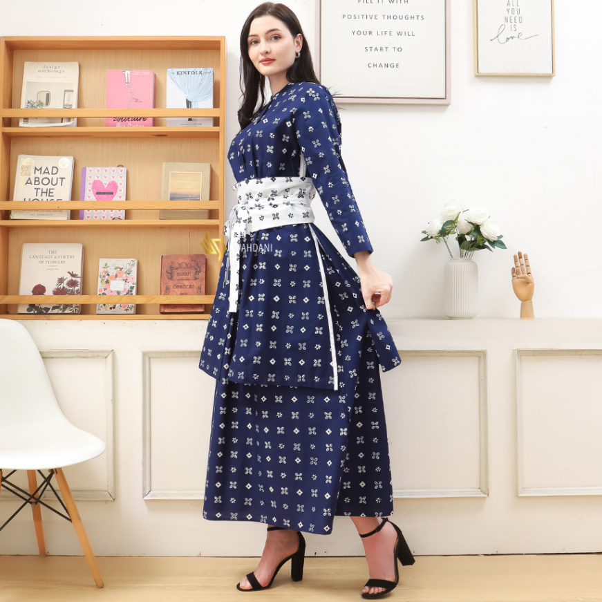 WAHDANI - BELLA Tunik Set Rok A Kulot Batik ( One Set Atasan Tunic Rok Obi Belt  Bahan Katun Premium