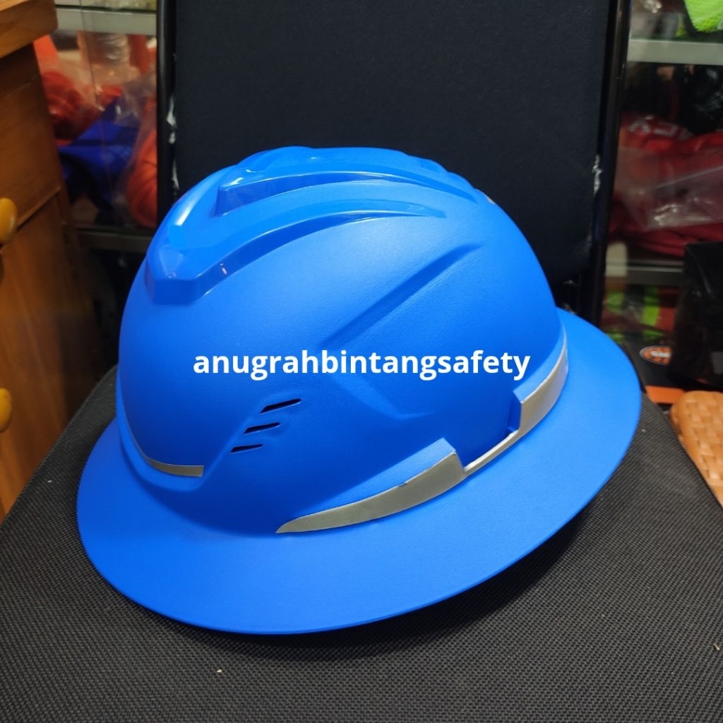 Helm Safety MSA Full Brim New Warna Biru - Helm safety Proyek MSA Full Brim New Lengkap Tali Dagu Da