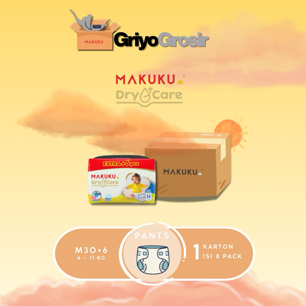[1 Karton] Makuku Drycare Extra M30+6 / Popok Bayi / Anti Ruam dan Tahan Lama