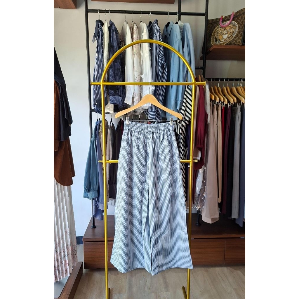 Celana Stripe wide /Kulot palazzo/ Kerut /katun linen import