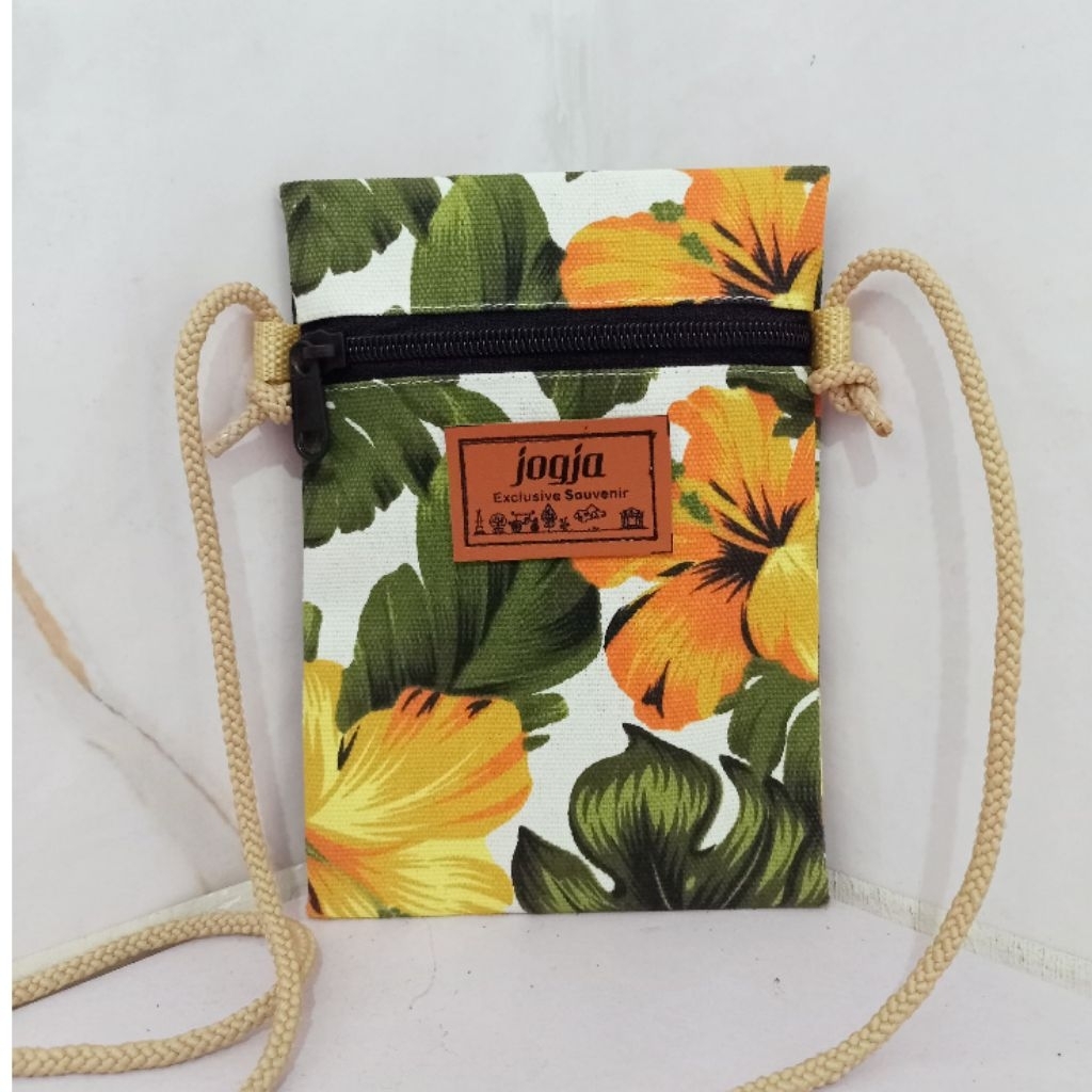 WZ Tas Selempang HP Kanvas Motif Bunga Jogja Souvenir Premium