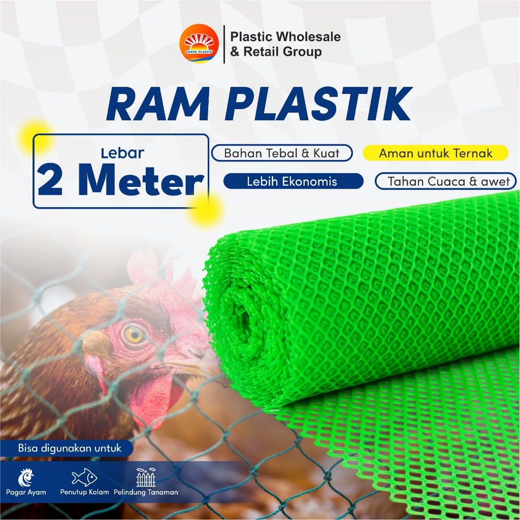 Jaring Ram Plastik Lebar 2 Meter Untuk Alas Lantai Ayam Pagar Ayam - Mesh Plastik