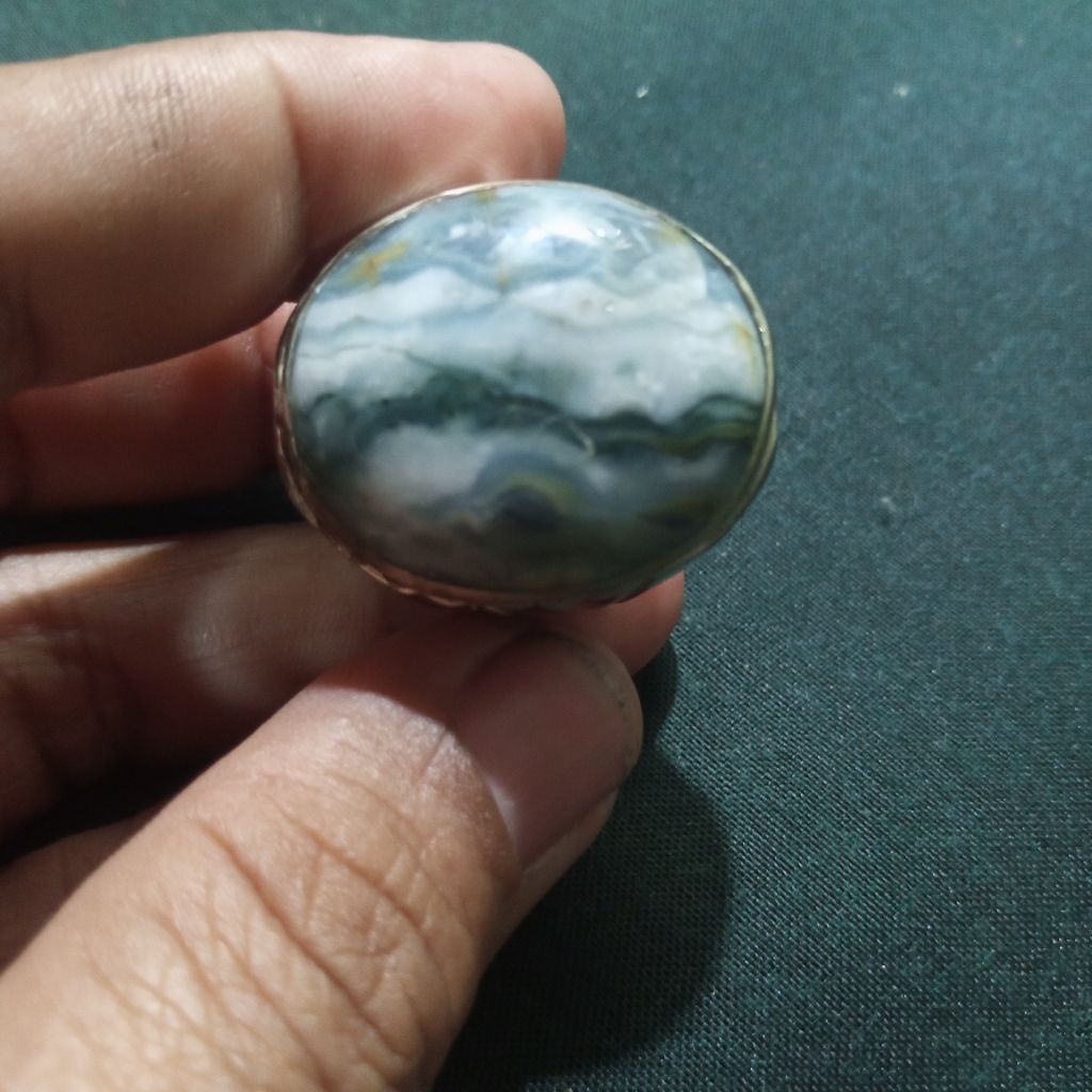 Batu akik hijau tosca,motif pemandangan,lawas antik