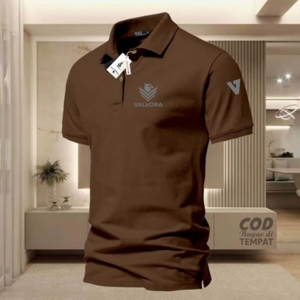 Polo Shirt VALVORA + Lengan Motif Logo Text Silver Kaos Polo Kerah Kaos Harian Kaos Kerja Premium Br
