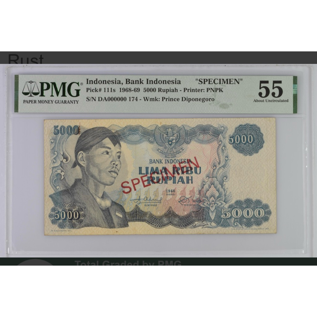 Koleksi Uang Kuno 5000 Sudirman Specimen PMG Score 55 Tahun 1968