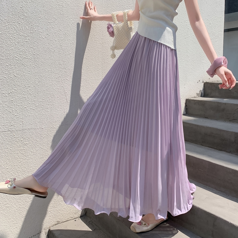 Rok setengah panjang yang elegan dan sederhana, warna murni, angin manis, setengah panjang lipit wan