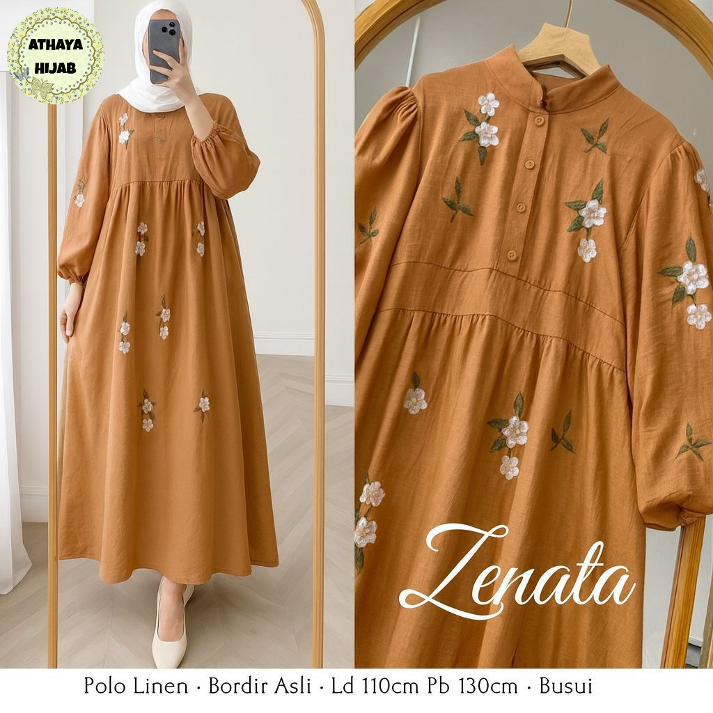Zenata Dress Original Athaya Hijab Zenata Athaya Polo Linen Bordir Asli Dress Zenata Athaya