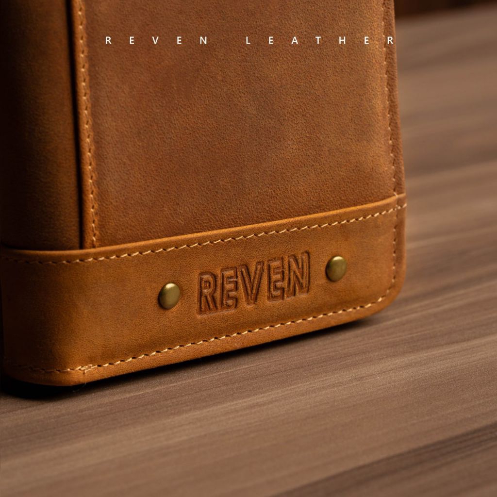 Reven Leather Abimana Mini Pouch Dompet Panjang Handbag Kecil Pria Kulit Sapi Asli Crazy Horse