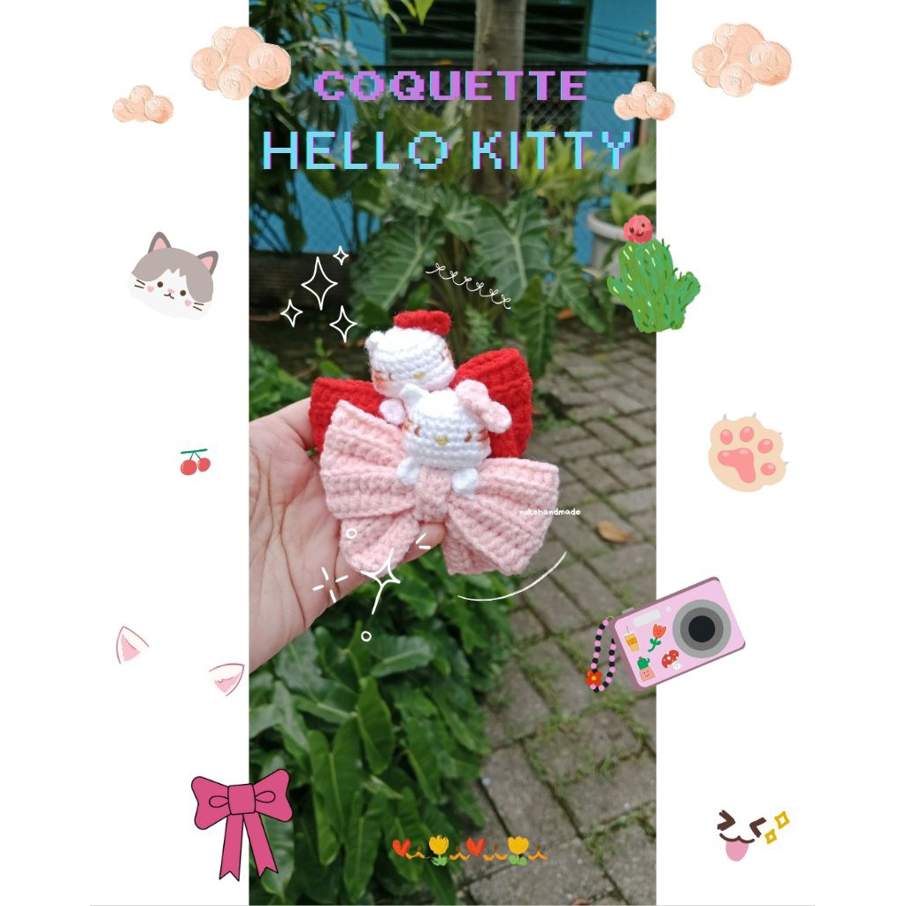 gantungan kunci rajut hello kitty amigurumi hello kitty crochet sanrio mainan hello kitty