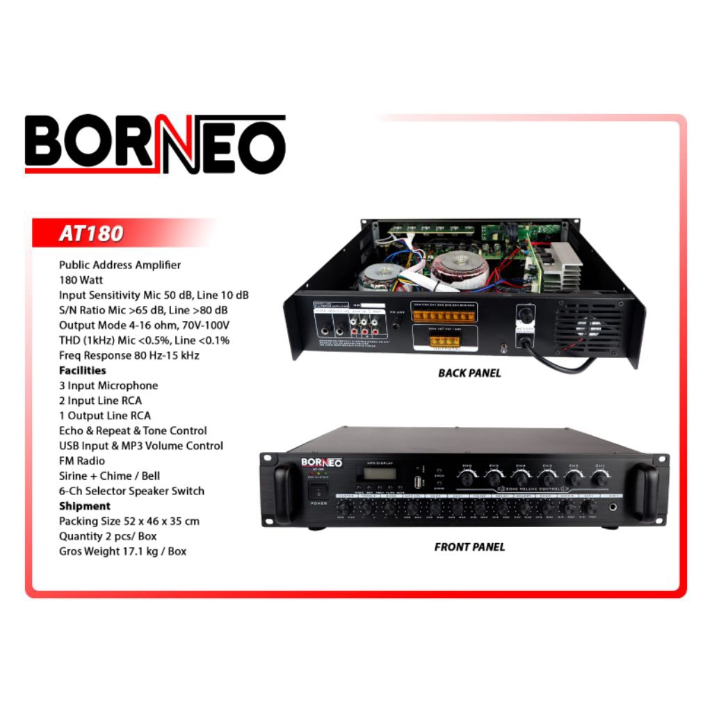 Amplifier Borneo AT-180 Original Public Address Amplifier Borneo AT180 180 watt Original Borneo AT-1