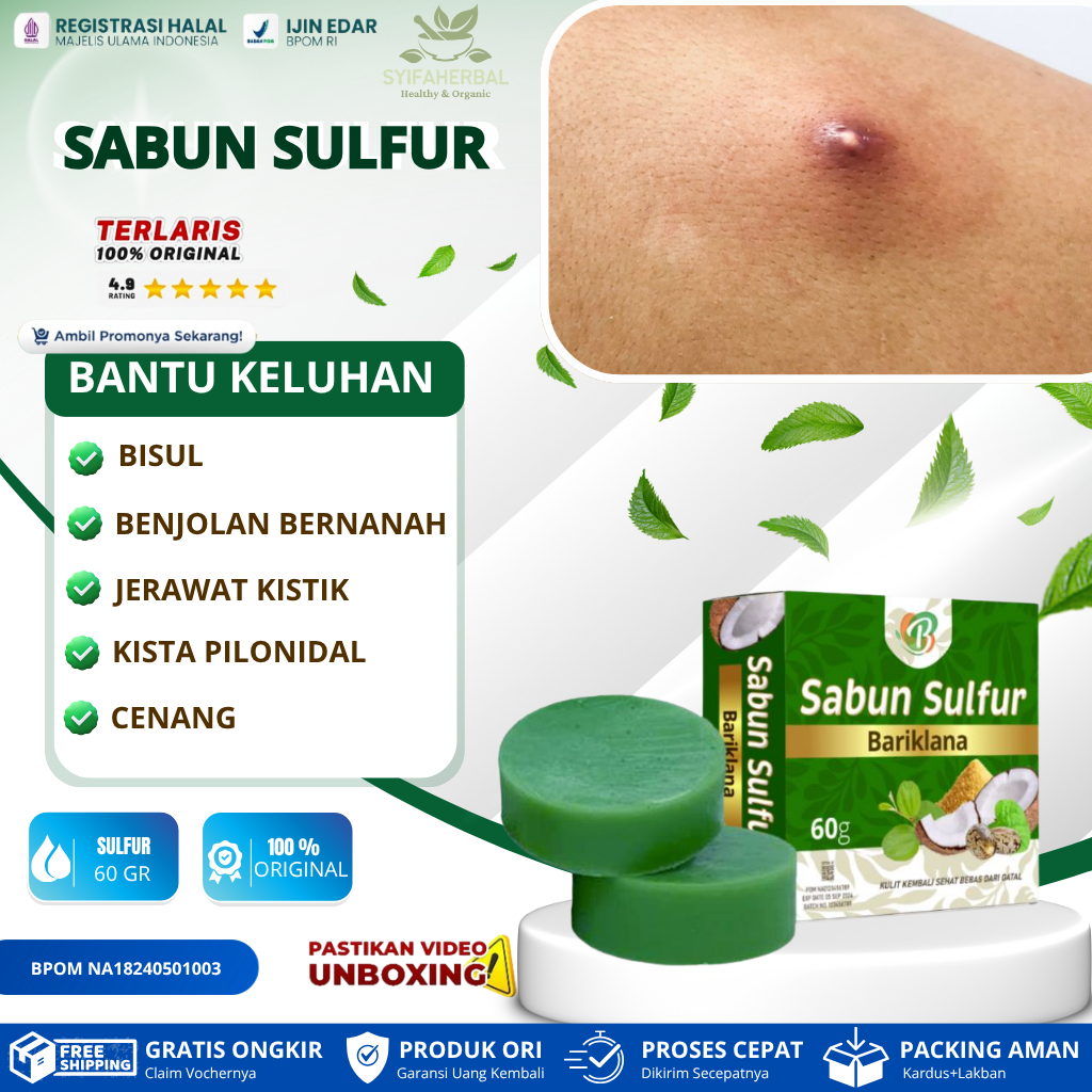 SABUN SULFUR BARIKLANA - SABUN PENGHILANG BISUL, BISUL DI KETIAK, BISUL DI PANTAT, BISUL DI KEMALUAN