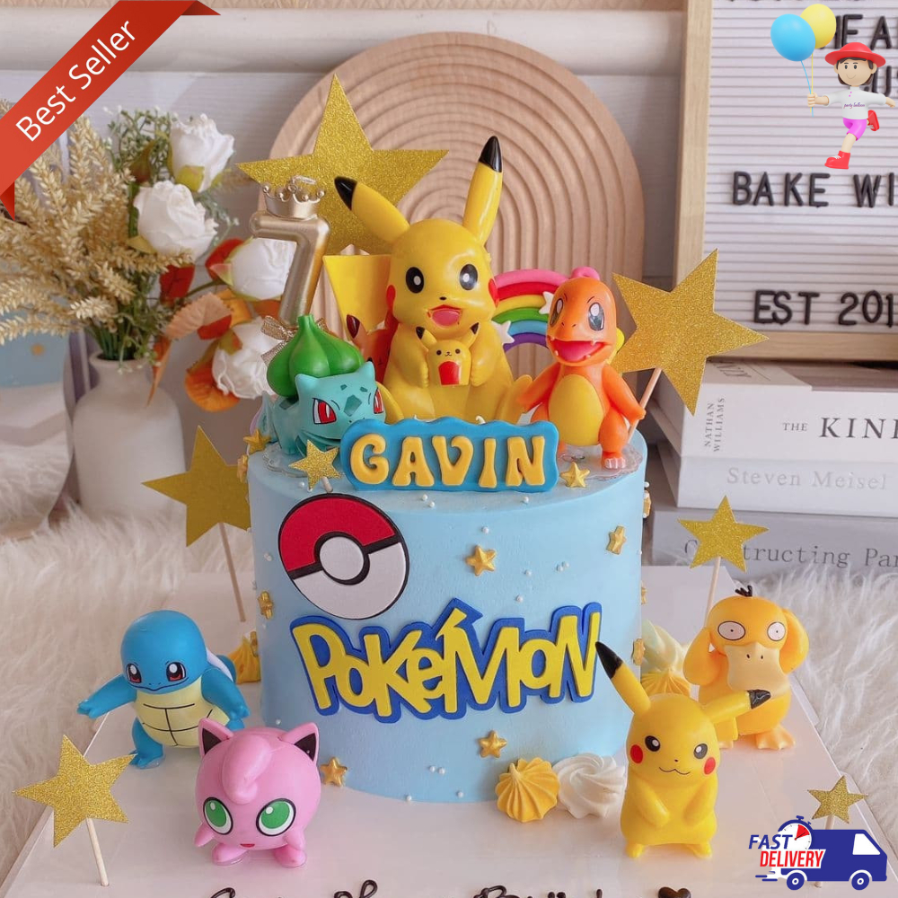 Topper Kue Hiasan Dekorasi Ulang Tahun Tema Pokemon Karakter Pikachu / Balon Standing Pikachu / Cake