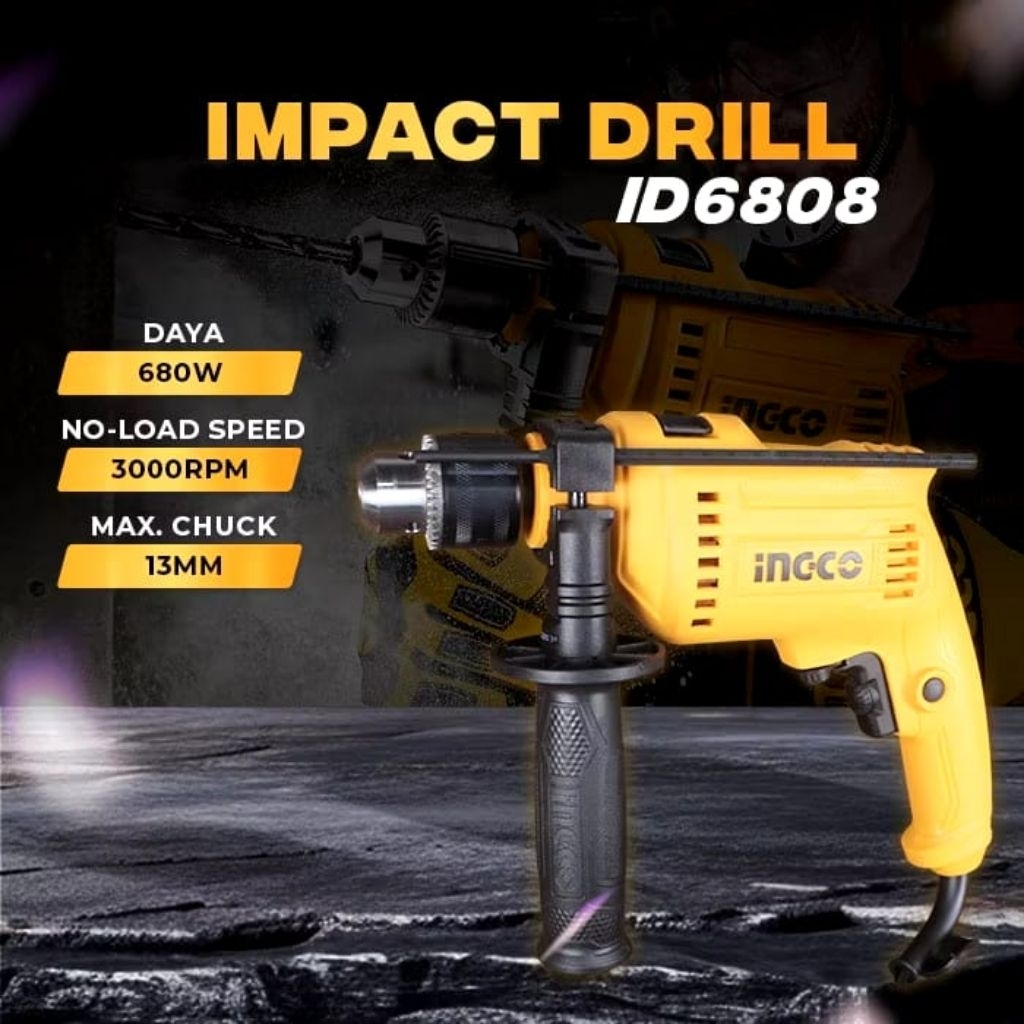 BOR LISTRIK INGCO 13MM 680 WATT IMPACT DRILL INGCO ID6808 BONUS 1 SET MATA BOR BESI 8 PCS BOR TEMBOK