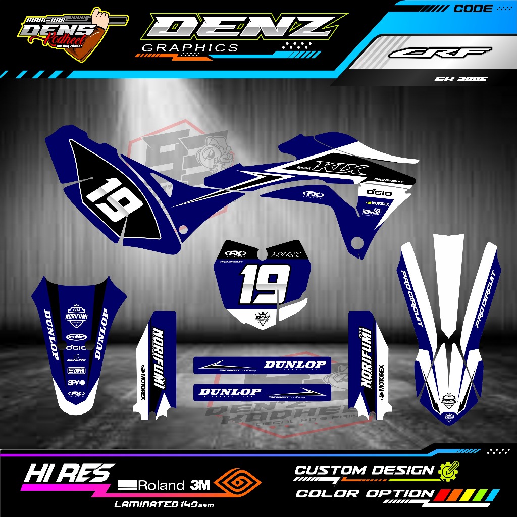 decal sticker klx gordon biru hitam costome nama no full body dcal klx gordon