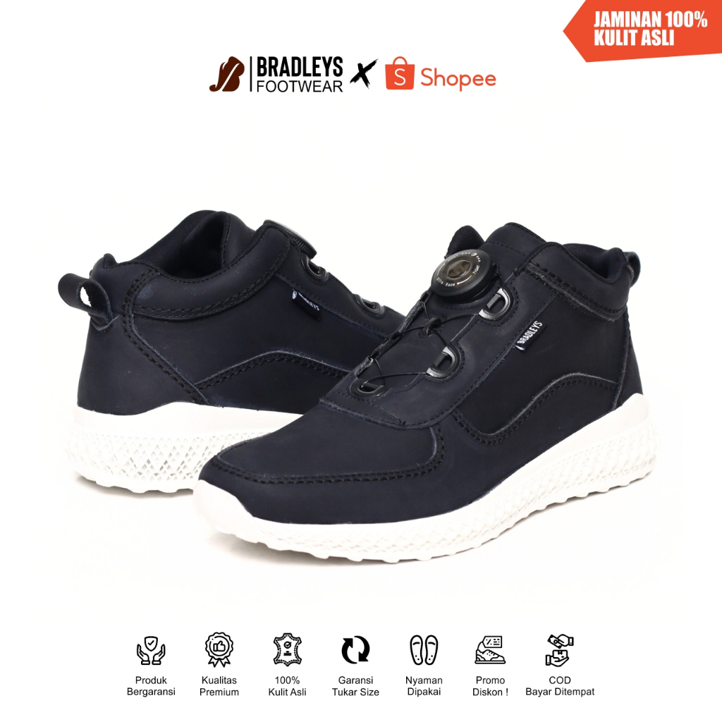 Bradleys Hero TP Sporty Black - Sepatu Kulit Sneakers Casual Pria Tali Putar