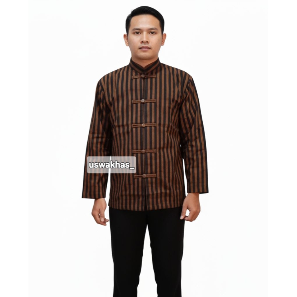 Baju Koko Sanghai lurik Jawa,Koko lurik Mandarin