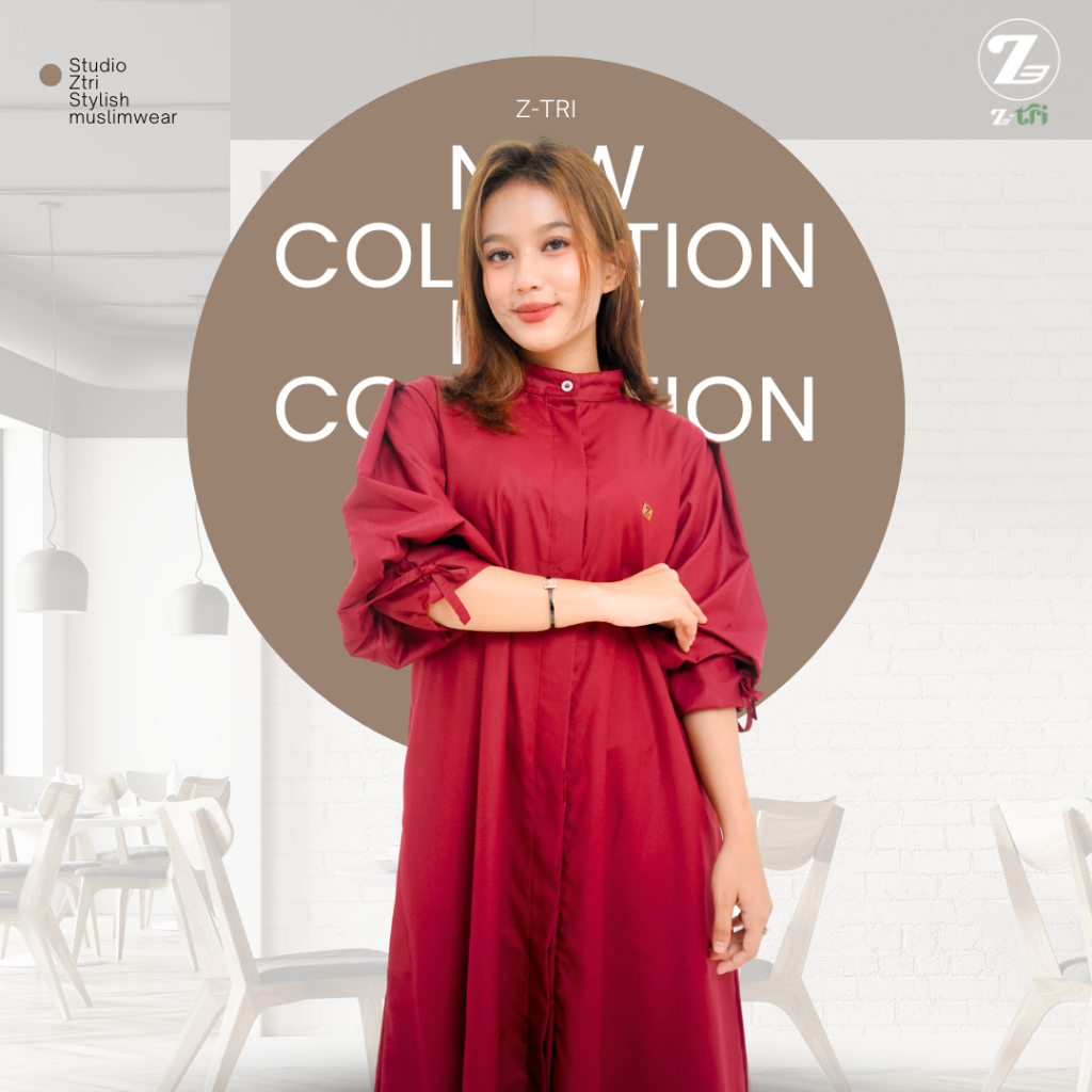 Baju Midi Dress Polos Remaja Kekinian Lengan Balon