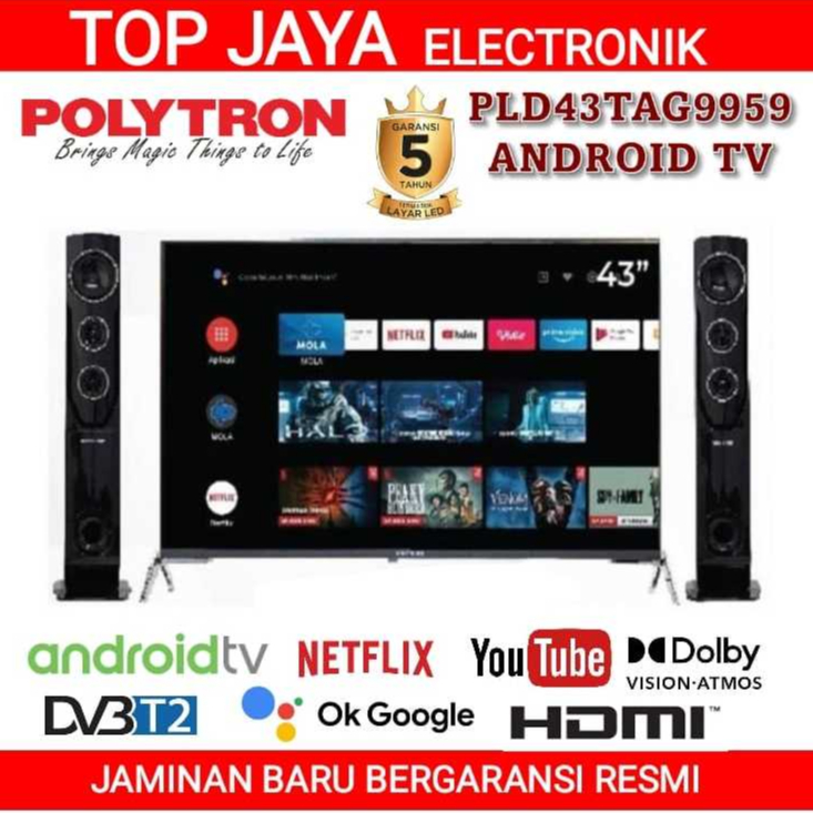 LED TV POLYTRON 43 INCH CINEMAX SMART ANDROID/POLYTRON 43 INCH CINEMAX ANDROID TV PLD43TAG9959 NEW S