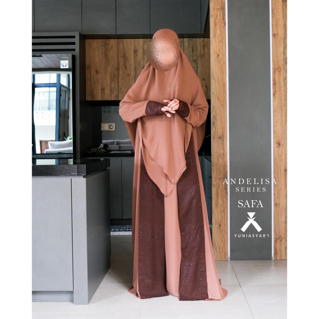 ANDELISA SAFA DRESS SYARI SET BERGO PLUS OUTER YUNIA SYARI | DRESS MUSLIMAH | SET BAJU MUSLIM | ABAY