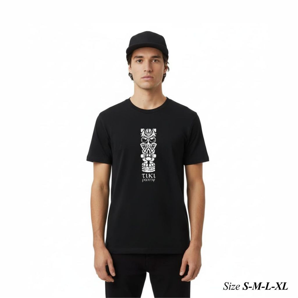 TIKI PARTY T-Shirt Hitam Bahan Combat Knitto Textile Indonesia