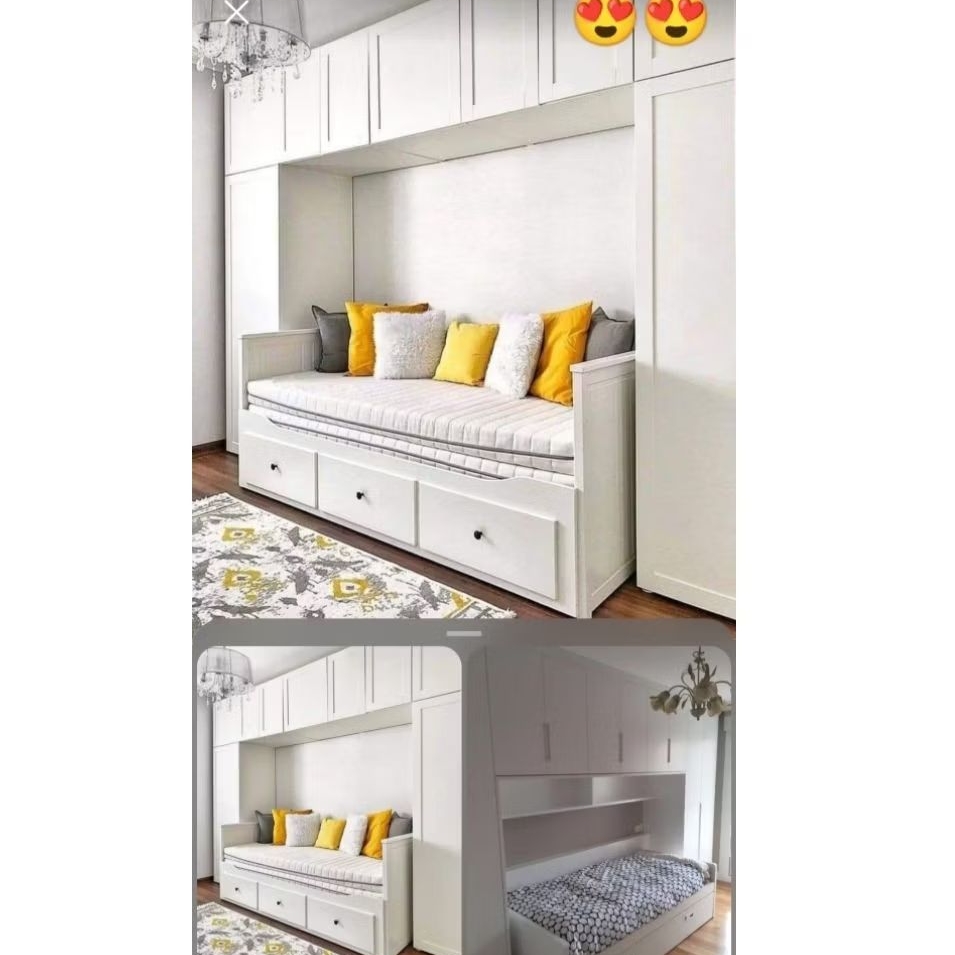 Dipan Tempat tidur Sorong replika IKEA Duco putih minimalis modern